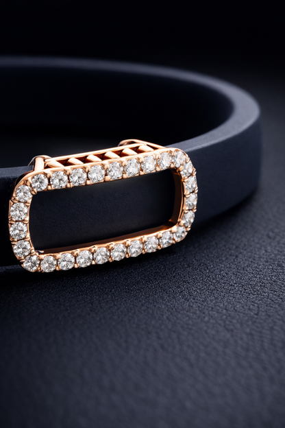 Elegant Navy Silicone Bracelet with Rose Gold Pave Diamond Border