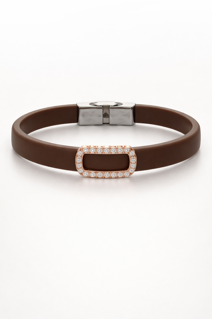 Elegant Navy Silicone Bracelet with Rose Gold Pave Diamond Border