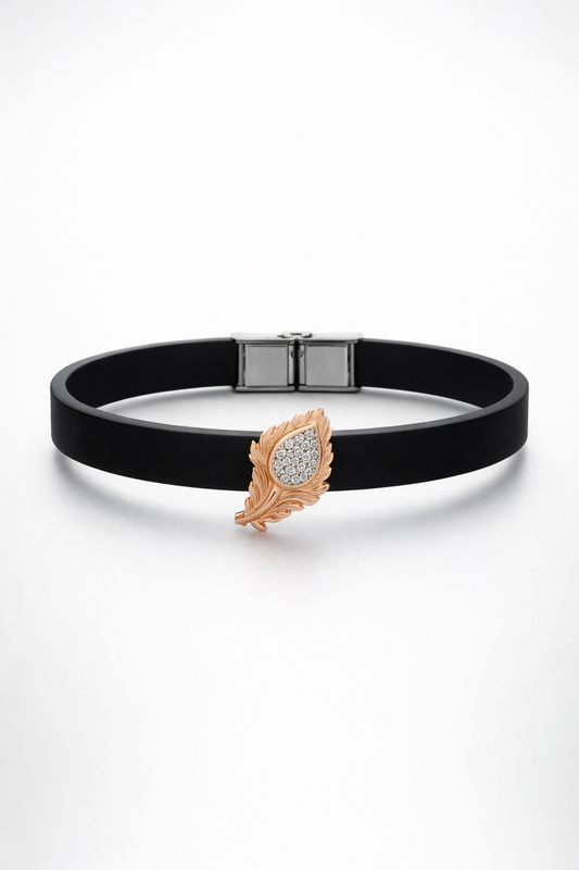 • Luxury navy blue Silicone Bracelet with Rose Gold Feather & Diamond Accent