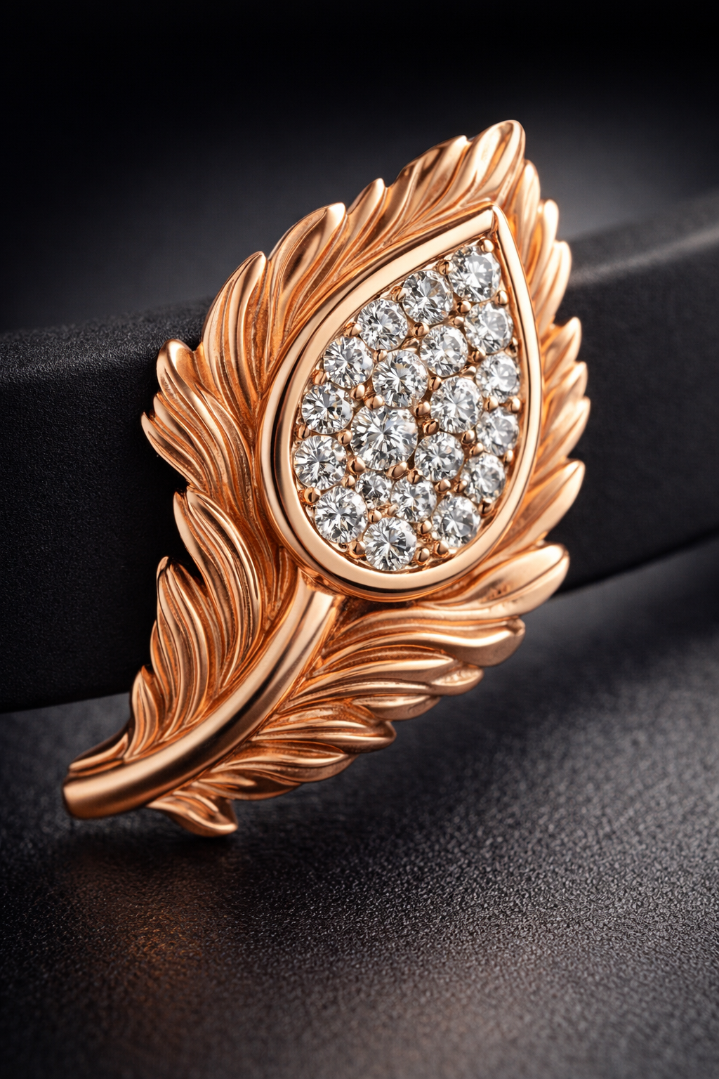 • Luxury navy blue Silicone Bracelet with Rose Gold Feather & Diamond Accent