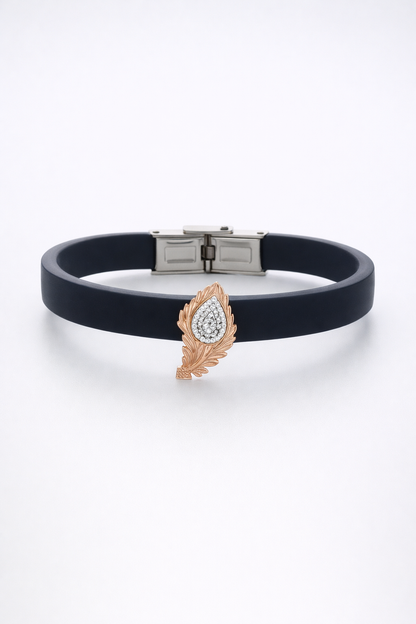 • Luxury navy blue Silicone Bracelet with Rose Gold Feather & Diamond Accent