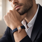 • Luxury navy blue Silicone Bracelet with Rose Gold Feather & Diamond Accent