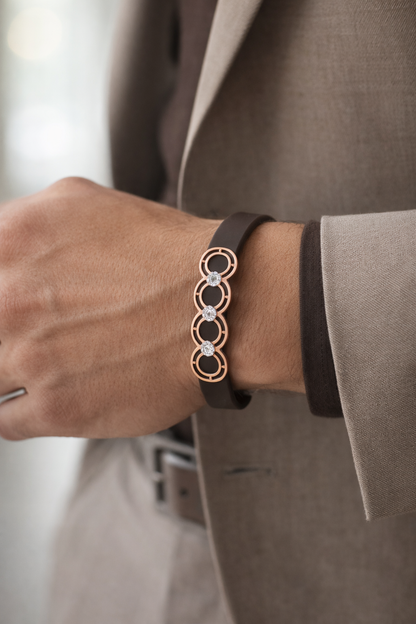 Premium Brown Silicone Designer Bracelet with Rose Gold Circle Diamond Motif