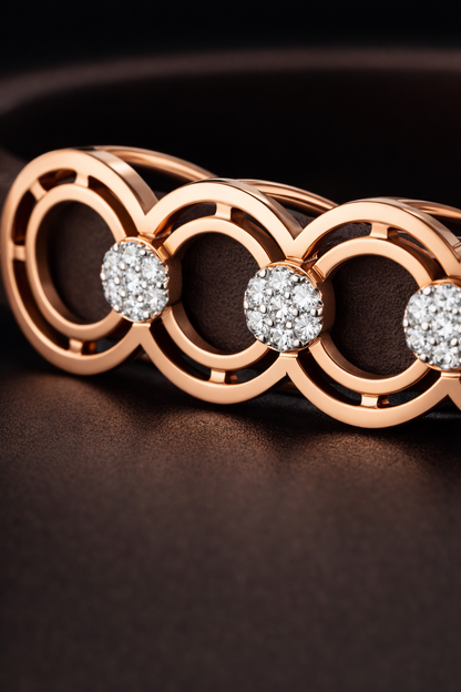 Premium Brown Silicone Designer Bracelet with Rose Gold Circle Diamond Motif