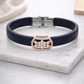 Luxury Navy Blue Silicone Bracelet with Rose Gold Floral Diamond Design