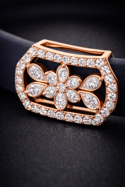 Luxury Navy Blue Silicone Bracelet with Rose Gold Floral Diamond Design