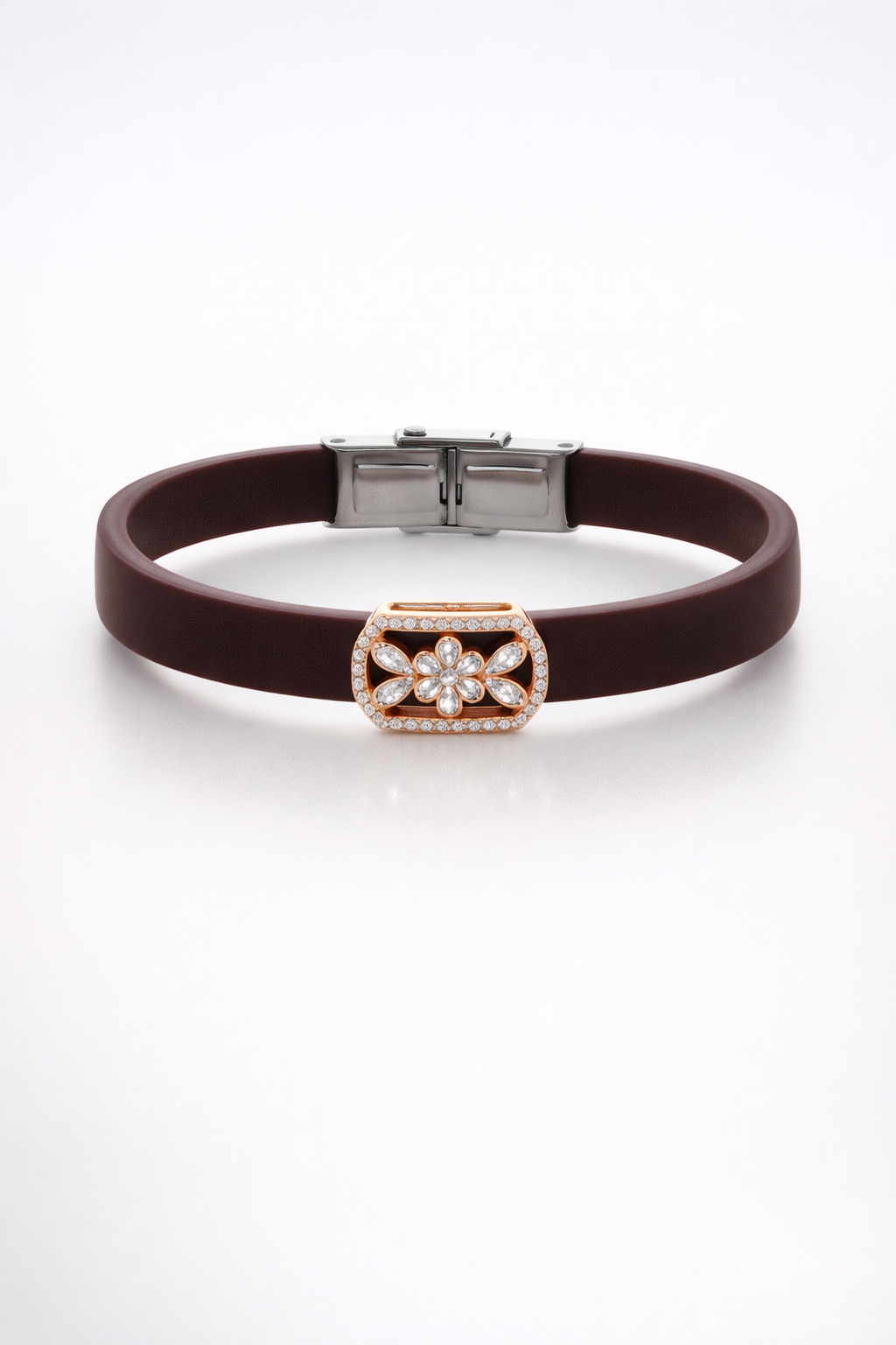 Luxury Navy Blue Silicone Bracelet with Rose Gold Floral Diamond Design