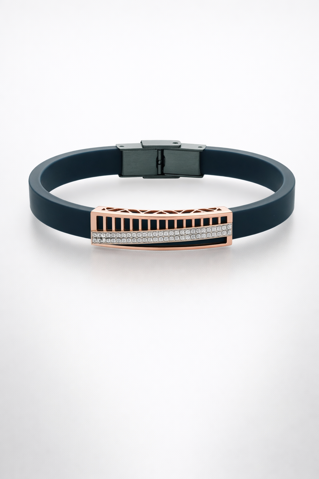 High-End Teal Silicone Bracelet with Rose Gold Rectangular Diamond Motif