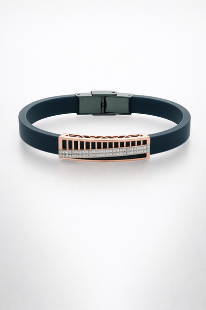 High-End Teal Silicone Bracelet with Rose Gold Rectangular Diamond Motif