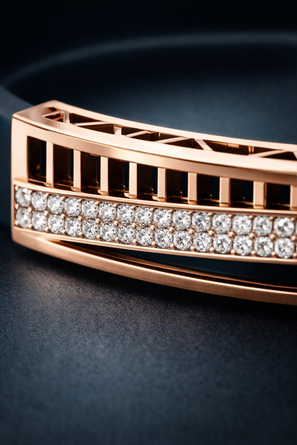 High-End Teal Silicone Bracelet with Rose Gold Rectangular Diamond Motif