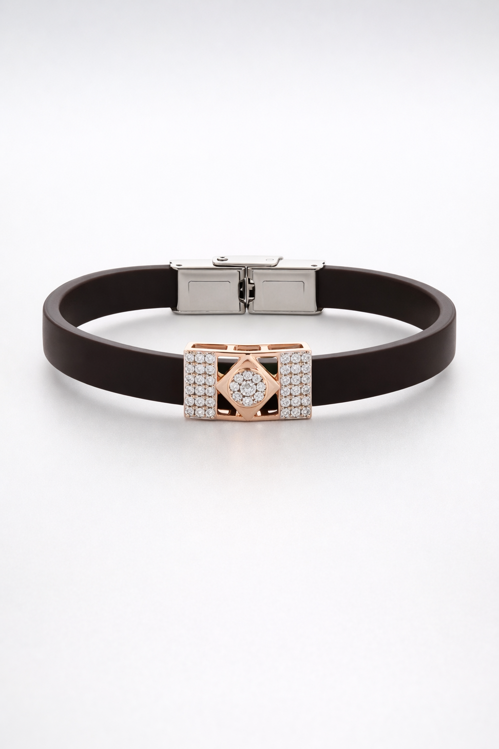 Premium Brown Silicone Designer Bracelet with Rose Gold Diamond Center