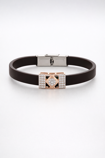 Premium Brown Silicone Designer Bracelet with Rose Gold Diamond Center