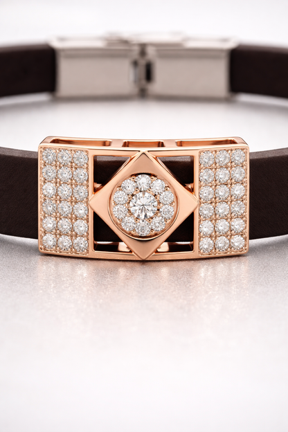 Premium Brown Silicone Designer Bracelet with Rose Gold Diamond Center