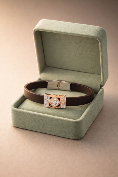 Premium Brown Silicone Designer Bracelet with Rose Gold Diamond Center
