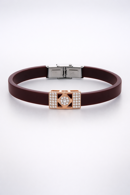 Premium Brown Silicone Designer Bracelet with Rose Gold Diamond Center