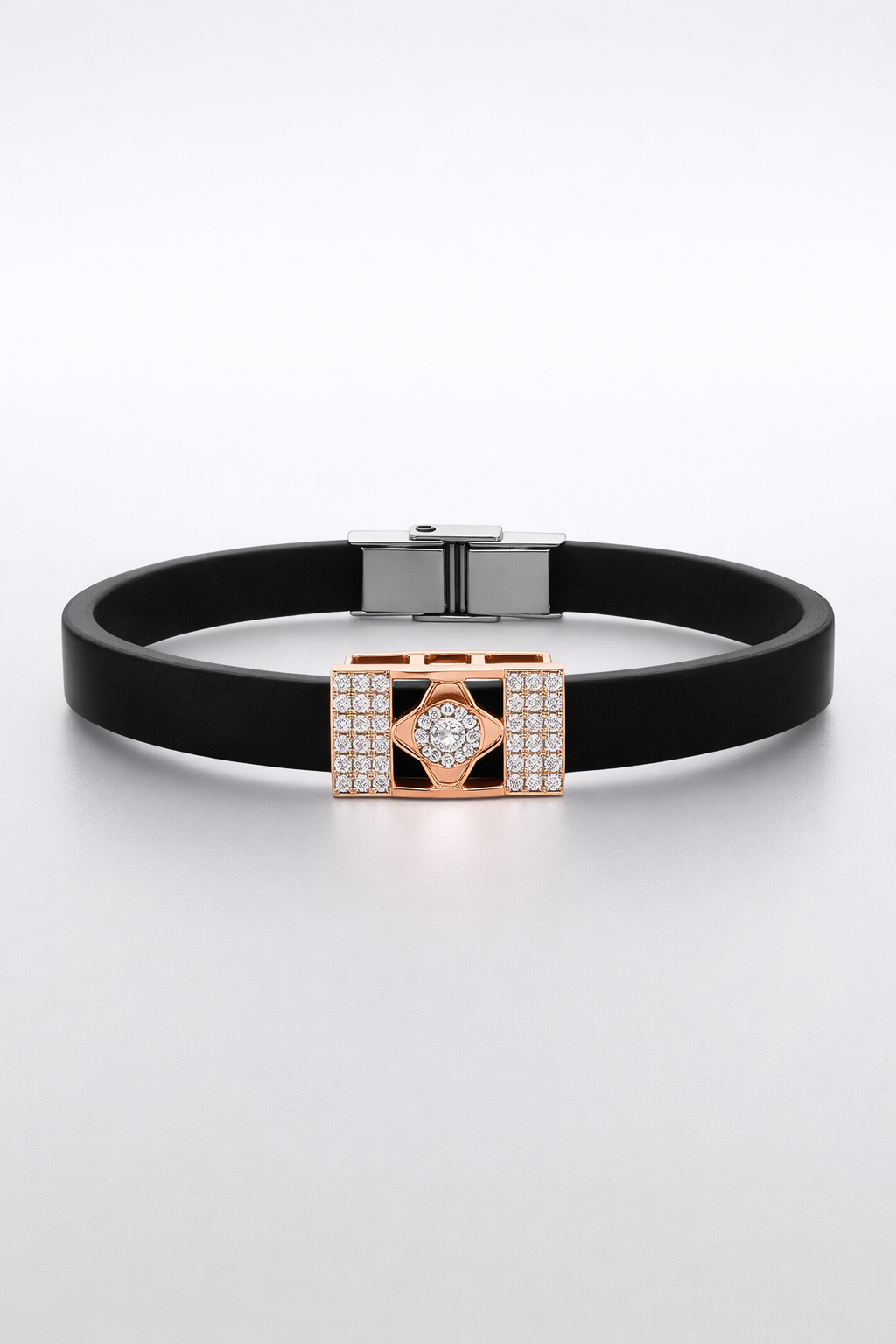 Premium Brown Silicone Designer Bracelet with Rose Gold Diamond Center