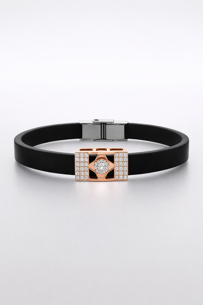 Premium Brown Silicone Designer Bracelet with Rose Gold Diamond Center