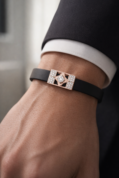 Premium Brown Silicone Designer Bracelet with Rose Gold Diamond Center