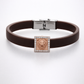 High-End Brown Silicone Bracelet with Rose Gold Lion Square Diamond Center
