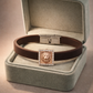 High-End Brown Silicone Bracelet with Rose Gold Lion Square Diamond Center