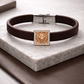 High-End Brown Silicone Bracelet with Rose Gold Lion Square Diamond Center