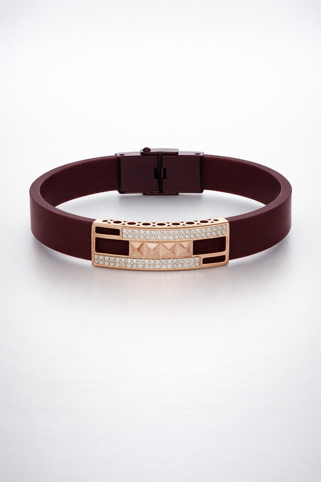 Premium Maroon Silicone Designer Bracelet with Rose Gold Pave Diamond Accent