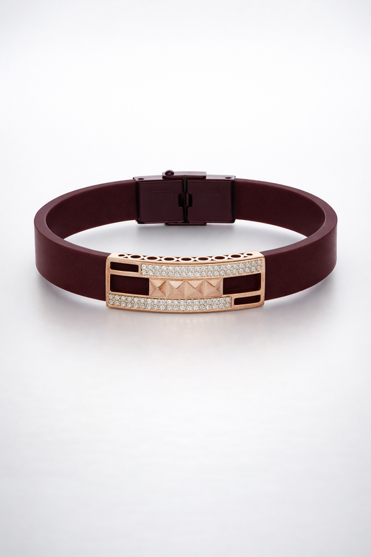 Premium Maroon Silicone Designer Bracelet with Rose Gold Pave Diamond Accent