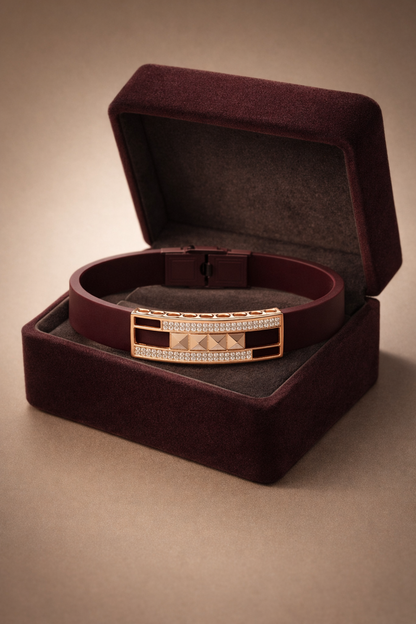 Premium Maroon Silicone Designer Bracelet with Rose Gold Pave Diamond Accent