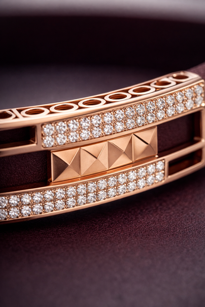 Premium Maroon Silicone Designer Bracelet with Rose Gold Pave Diamond Accent