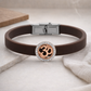 Luxury Brown Silicone Bracelet with Rose Gold Om Symbol & Diamond Halo