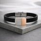 Luxury Black Silicone Bracelet with Rose Gold Diamond Pavé Block