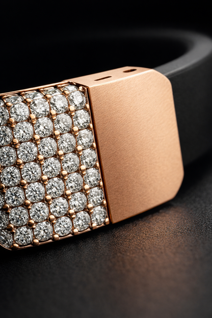 Luxury Black Silicone Bracelet with Rose Gold Diamond Pavé Block