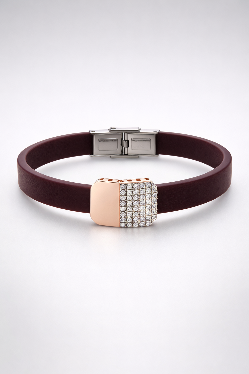 Luxury Black Silicone Bracelet with Rose Gold Diamond Pavé Block