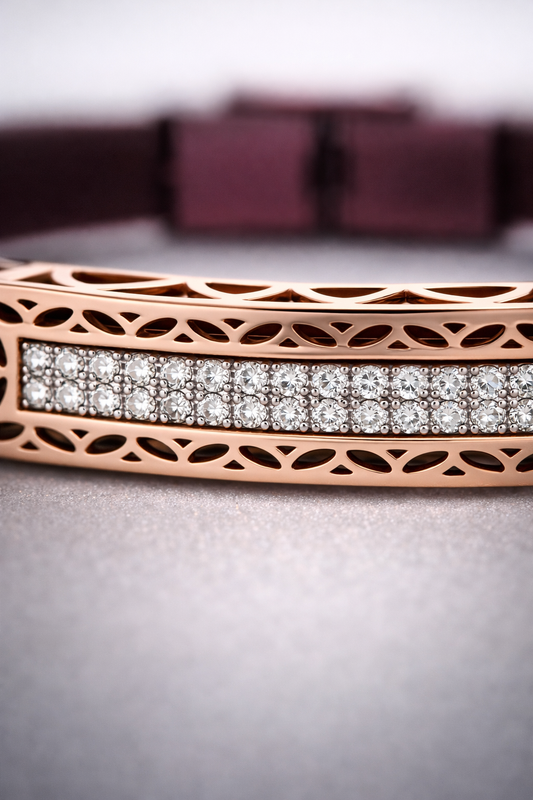 Premium Maroon Silicone Designer Bracelet with Rose Gold Cutwork Diamond Strip