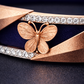 Luxury Navy Blue Silicone Bracelet with Rose Gold Butterfly & Diamond Detail