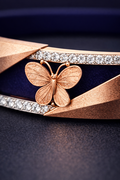 Luxury Navy Blue Silicone Bracelet with Rose Gold Butterfly & Diamond Detail