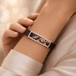 Designer Black Silicone Bracelet with Rose Gold Floral Charm & Diamond Frame