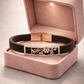 Designer Black Silicone Bracelet with Rose Gold Floral Charm & Diamond Frame