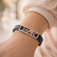 Designer Black Silicone Bracelet with Rose Gold Floral Charm & Diamond Frame