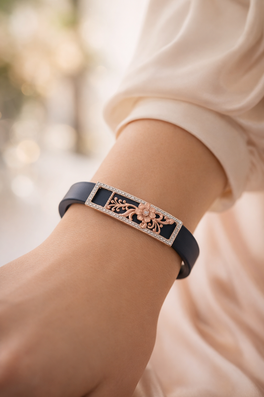 Black Silicone Bracelet Diamond Frame