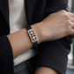 Luxury Black Silicon Matte Bracelet with Rose Gold Dual Diamond Square Design