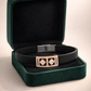 Luxury Black Silicon Matte Bracelet with Rose Gold Dual Diamond Square Design