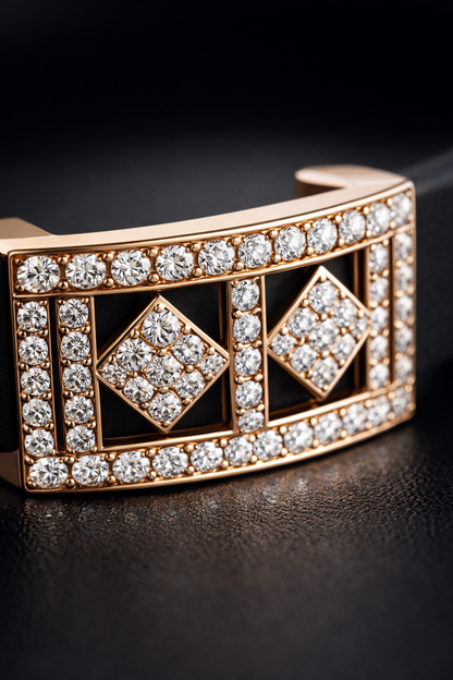 Luxury Black Silicon Matte Bracelet with Rose Gold Dual Diamond Square Design