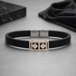 Luxury Black Silicon Matte Bracelet with Rose Gold Dual Diamond Square Design