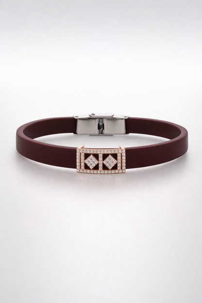 Luxury Black Silicon Matte Bracelet with Rose Gold Dual Diamond Square Design