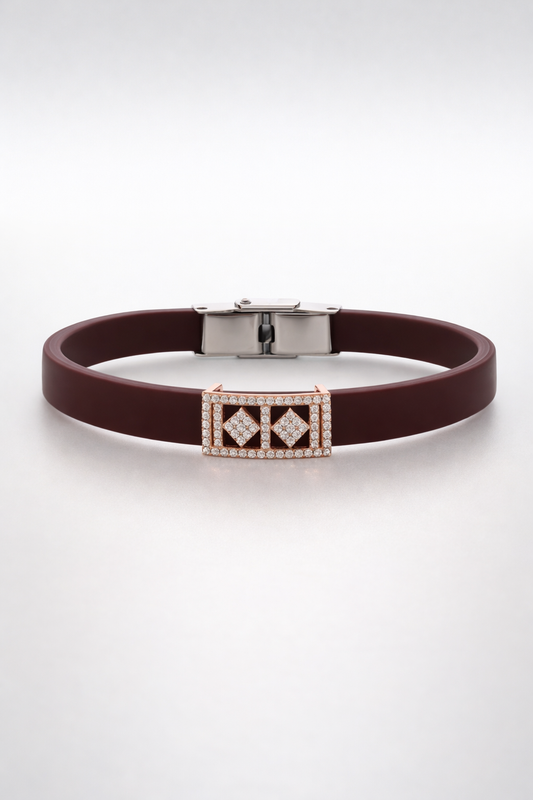 Luxury Black Silicon Matte Bracelet with Rose Gold Dual Diamond Square Design