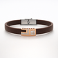 Elegant Coffee Brown Matte Bracelet with Rose Gold Diamond Centerpiece