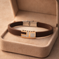 Elegant Coffee Brown Matte Bracelet with Rose Gold Diamond Centerpiece