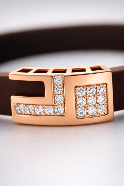 Elegant Coffee Brown Matte Bracelet with Rose Gold Diamond Centerpiece