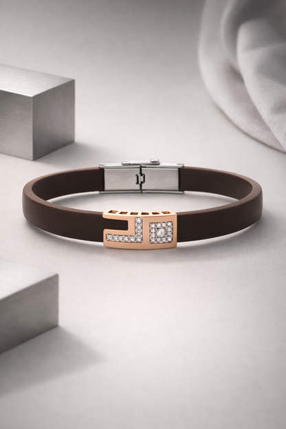 Elegant Coffee Brown Matte Bracelet with Rose Gold Diamond Centerpiece